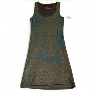 Custo Barcelona Custo Chic Metallic Knit Abstract Hibiscus Flower Bodycon Dress